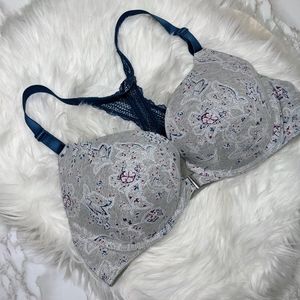 Cacique Gray Pattern Boost Plunge Bra Size 42D